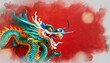 dragon watercolor painting in red tone chinese new year background with copy space