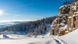 a snow covered porphyry quarry on the rochlitzer berg in winter