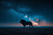 Afrikanischen Savanne Löwe unter einem Sternenhimmel 