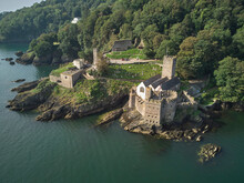 An Aerial View Of The Historic 16th Century Dartmouth Castle, In The Mouth Of The River Dart, At Dartmouth, On The South Coast Of Devon, England