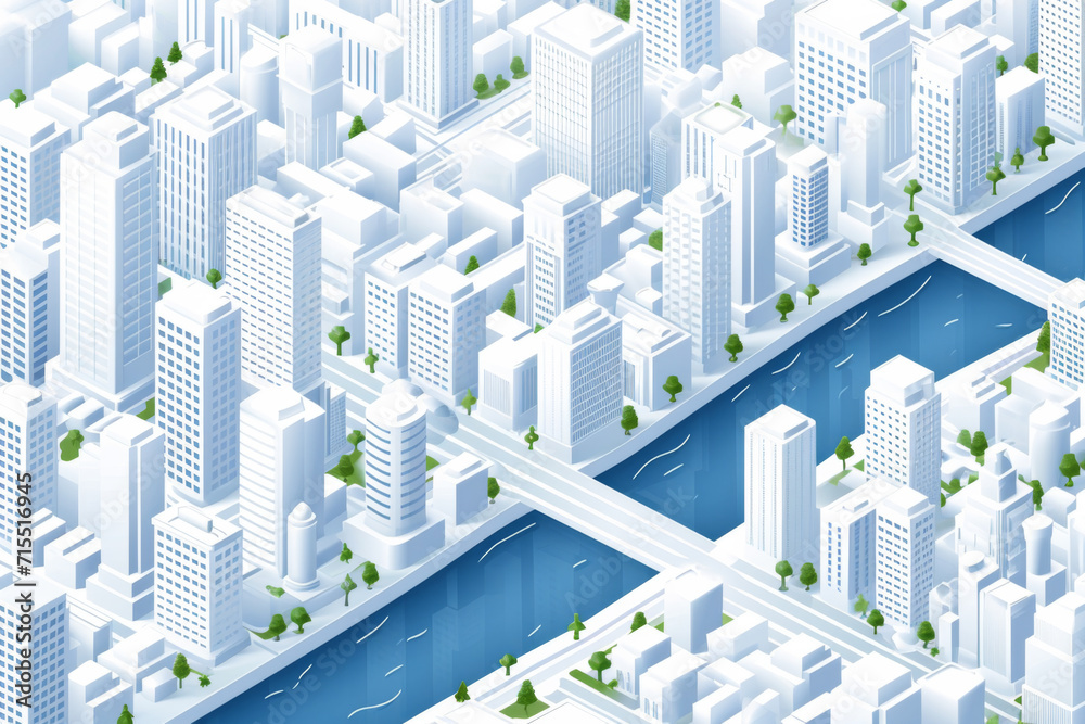 Isometric city map with business living and industrial districts urban
