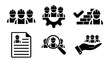 Good job of construction worker symbol. Building contractor icon set in flat. Search, resume, brick wall, check mark icons. Approved work Builders icons in black Vector illustration for graphic design
