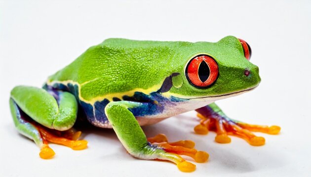 a green exotic red eyed tree frog from the tropical jungle isolated on white background as transparent png animal