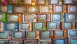 pattern wall of pile colorful retro television tv vintage filter effect style
