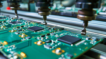 Wall Mural - Electronics Circuit Board: Close-up of an electronics circuit board with components, representing industrial technology and connectivity
