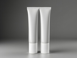 3D two white plastic cosmetic tube mockup