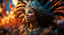 Just Have Fun With It. Cropped Portrait Of A Beautiful Samba Dancer Performing In A Carnival With Her Band.