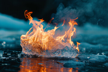 A large fire burned on a piece of ice. --ar 3:2 --v 6 Job ID: 54e28d6e-b351-4833-a92d-b119e012b0dc