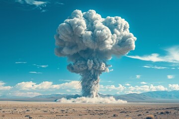 Wall Mural - Nuclear bomb blast in a desert. 