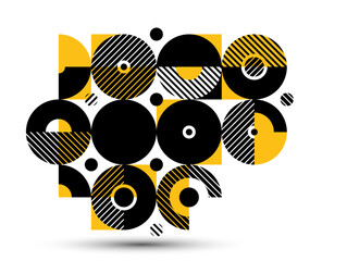 Poster - Abstract geometric vector background, modular tiling stripy art with circles and other shapes, retro style artistic motif isolated.