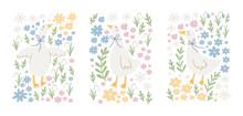 Spring Cartoon Pattern With Cute Goose. Happy Easter Print In Flat Style And Pastel Colors