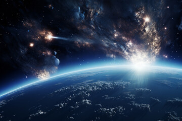 Wall Mural - illustration of a planet landscape with planets in space. created with generative ai