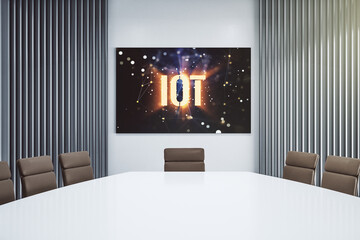 Aufkleber - Creative IOT concept on presentation screen in a modern conference room. 3D Rendering