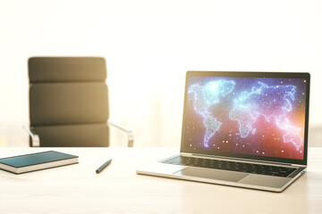 Aufkleber - Modern computer monitor with abstract digital world map, research and strategy concept. 3D Rendering
