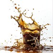 splash of brownish hot coffee or chocolate isolated on white background.