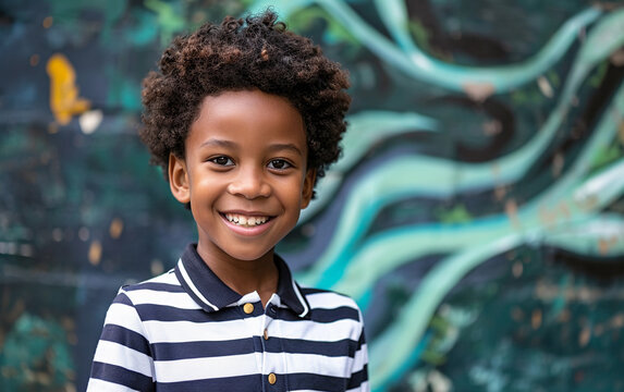Young Boy Smiling in Front of a Painting