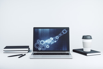 Aufkleber - Creative abstract robotics technology hologram on modern computer monitor, artificial intelligence and machine learning concept. 3D Rendering