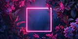 Fototapeta Do przedpokoju - Flowers Illuminated With Neon Pink Light Square On Dark Square Frame. Сoncept Abstract Art, Neon Aesthetics, Floral Photography, Moody Lighting, Contrasting Colors