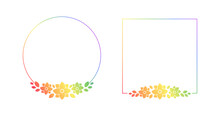 Rainbow Floral Frame Template Set. Pride Month Frame Border Design Element. Vector Art With Flowers And Leaves.