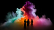 © alexkich - Group people on a background of colored smoke