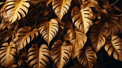  Golden plant tropical leaves background pattern wallpaper from Generative AI