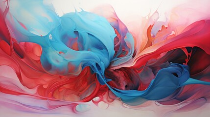 Poster - A dance between fiery reds, pink and cooling blues unfolds in an abstract representation, evoking a delicate balance between passionate intensity and serene tranquility. - Generative AI
