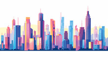 Colorful City Skyscrapers In Illustration Style.