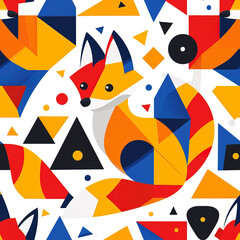 Canvas Print - Cute fox line art simple minimalistic repeat pattern