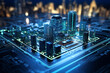 Smart city illustration built on the power of computer chips.