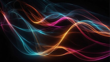 Colorful neon curved wave of light with curls and swirls made with smooth illuminated bright glowing lines, motion light eff from Generative AI