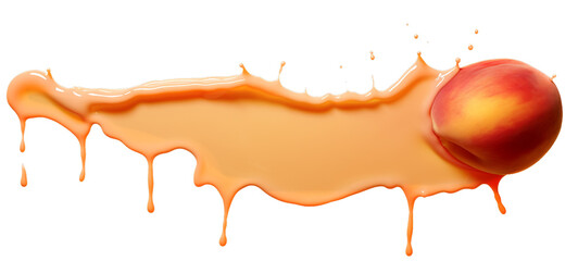 Poster - abstract peach fuzz color with apricot fruit, acrylic paint flowing down, isolated on transparent ba