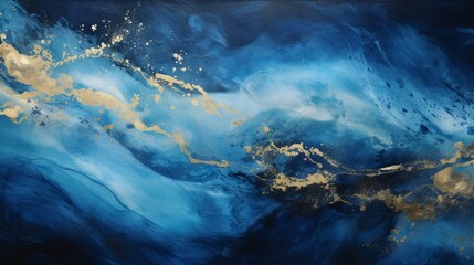 Poster - A dance between white and blue unfolds in an abstract representation, evoking a delicate balance between passionate intensity and serene tranquility. - Generative AI