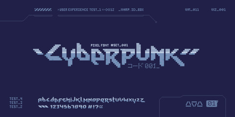 Pixel Cyberpunk - retro font in 80s 90s style. Vintage pixel Sci-Fi font type and Alphabet . Vector futuristic digital typography and in 8-Bit. Iron effect chrome letters in retro video game style