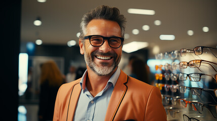 Wall Mural - The perfect pair for me. Shot of a young man buying a new pair of glasses at an optometrist store.