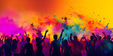 Illustration Of A Crowd Of People At Colorful Holi Festival Celebration 
