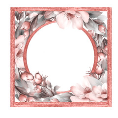 Square floral frame with geometric shape, for wedding invites, greetings, wallpapers, fashion, background.