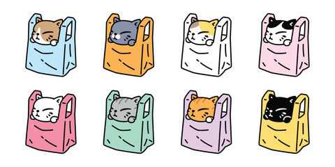 Wall Mural - cat vector kitten icon shopping bag plastic neko calico pet cartoon character symbol scarf illustrat