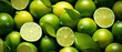 Fresh green limes on isolated background. Lime pattern for background. Top view of cut limes.