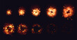 © Tartila - Explosion cartoon animation. Smoke and fire animation frame by frame, comic game asset of bomb blast effect. Vector game sprite of dynamite explosion
