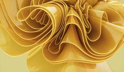 Poster - 3d rendering of yellow abstract layered crystal glass background. futuristic tech background.