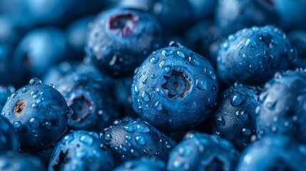 Wall Mural - Close-Up of Water-Drenched Blueberries, Vibrant, Fresh, and Juicy