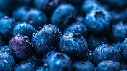 Wall Mural - Close Up of Blueberries With Water Drops, Fresh and Juicy Fruit