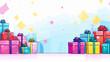 Small minimalist background illustration, line art style. one line, creative,anime. Vector illustration of colorful presents and gift boxes, representing the spirit of giving and celebration at a