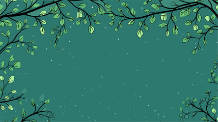 Wall Mural - Vectorized tree branches with vibrant green leaves, illustrating the abundant and flourishing atmosphere of a verdant forest backdrop. simple minimalist illustration creative