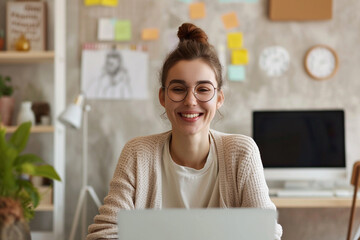 Young happy business woman smiling and looking at camera 