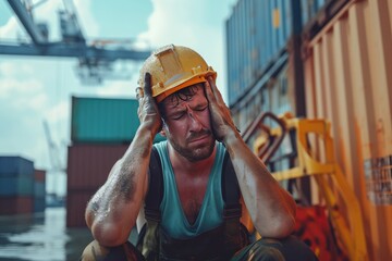 Tired stress worker sweat from hot weather in summer