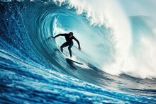 Professional Surfer Riding Waves In Action