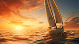 Yacht Sailing at Sunset Travel Banner