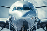 Fototapeta  - Aeronautical Precision: Close-Up of Commercial Jet's Nose