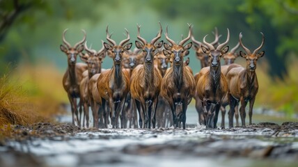 Wall Mural - Unified Stand: Herd of Deer in Natural Habitat